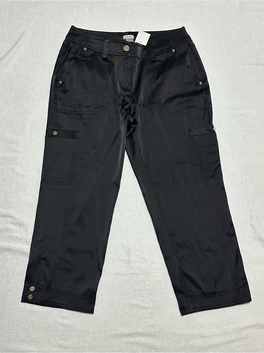 Vintage Caché Satin Cargo Pants Black Y2K Crop Utility Capris